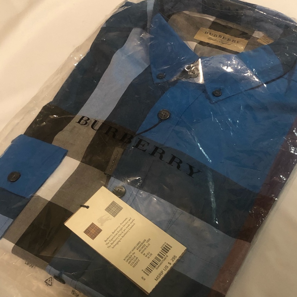 Authentic Burberry Men’s  Cotton Shirt Marine Blue